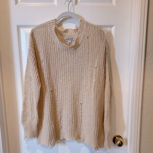 Urban Outfitters Cream Distressed Knit Sweater Small